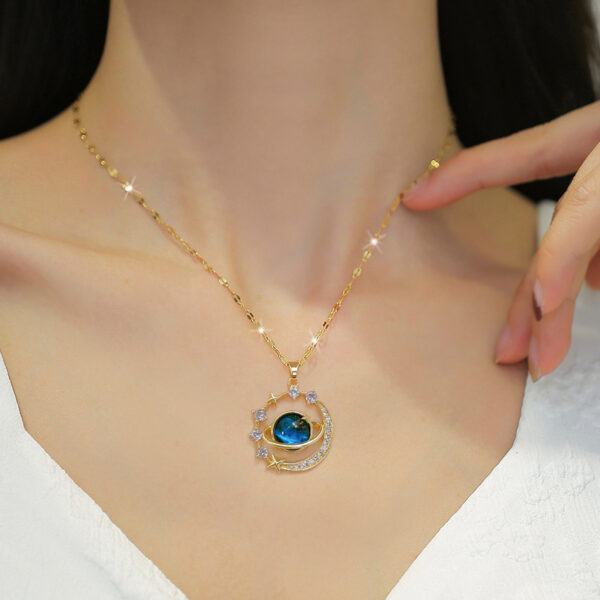 Stainless Steel Starry Sky Planet Astronaut Necklace For Women Light Luxurious Temperament Star Metal Chain Jewelry Gift - Image 4