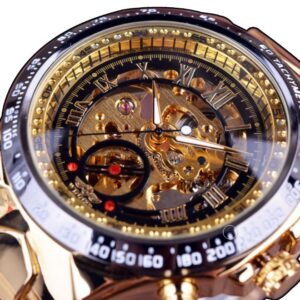 WINNER men's personality fashion gold watch all steel hollow automatic mechanical watch