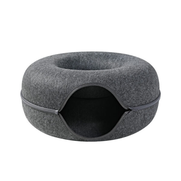 Four Seasons Available Cat Nest Round Woolen Felt Pet Dual-use Cat Nest Tunnel Interactive Training Toy Grey Felt Cat Nest - Image 7