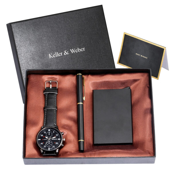 Men's Quartz Watch Credit Card Case Gel Pen Set Fashion Gift Set Box - Image 6