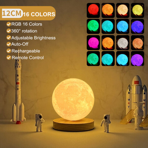 Creative 3D Magnetic Floating Levitating Moon Lamp Touch Control 3 Color Moon Light Lunar Night Light For Home Office Room Decor - Image 10