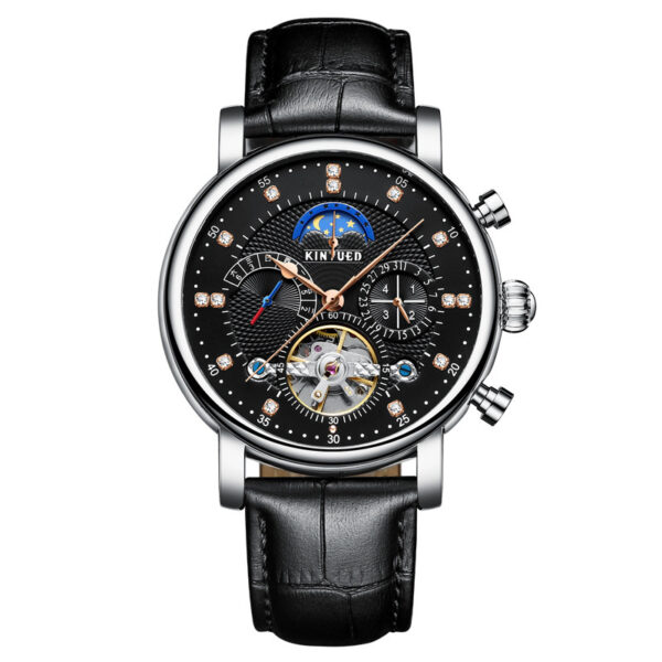 Automatic Fashion Leather Diamond Star Men's Tourbillon Hollow Mechanical Watch - Image 3