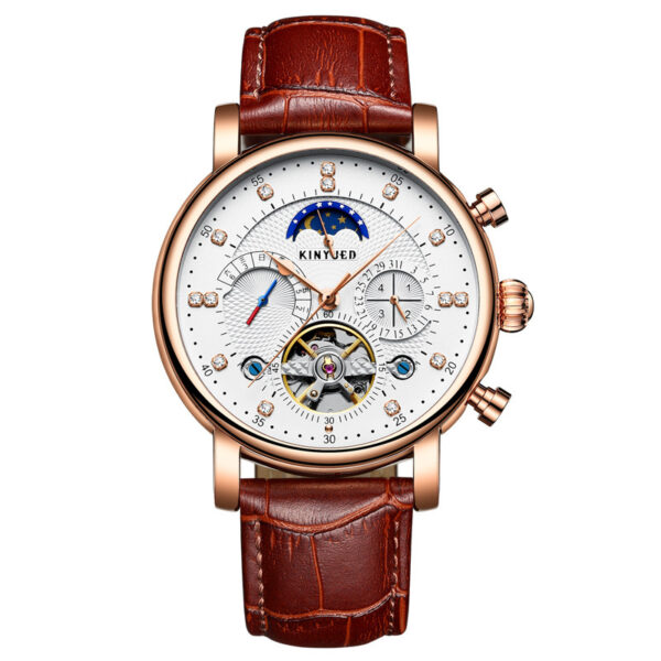 Automatic Fashion Leather Diamond Star Men's Tourbillon Hollow Mechanical Watch - Image 4