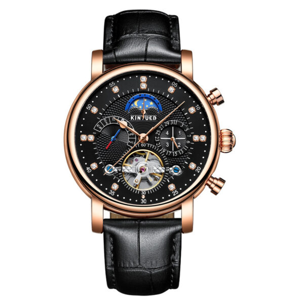 Automatic Fashion Leather Diamond Star Men's Tourbillon Hollow Mechanical Watch - Image 2