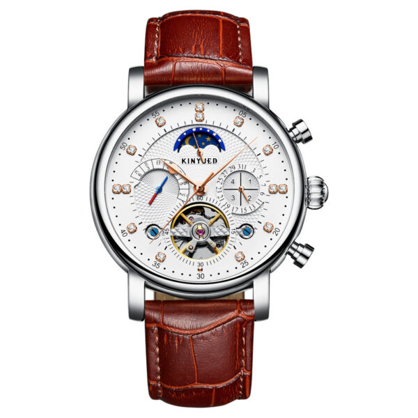 Automatic Fashion Leather Diamond Star Men's Tourbillon Hollow Mechanical Watch - Image 5