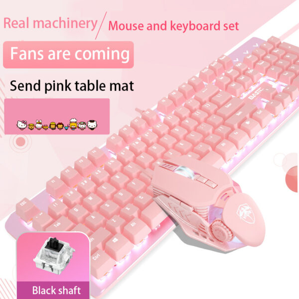 Pink Real Mechanical Keyboard And Mouse Set Girls Cute Gaming Games Dedicated Wired Green Axis Red Axis Girl Heart Luminous Wired Notebook - Image 8
