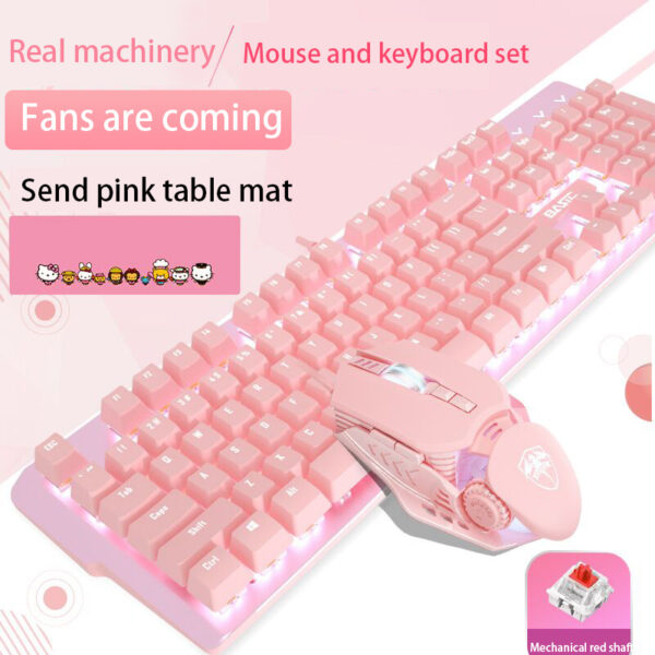 Pink Real Mechanical Keyboard And Mouse Set Girls Cute Gaming Games Dedicated Wired Green Axis Red Axis Girl Heart Luminous Wired Notebook - Image 9