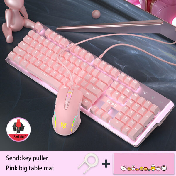 Pink Real Mechanical Keyboard And Mouse Set Girls Cute Gaming Games Dedicated Wired Green Axis Red Axis Girl Heart Luminous Wired Notebook - Image 6
