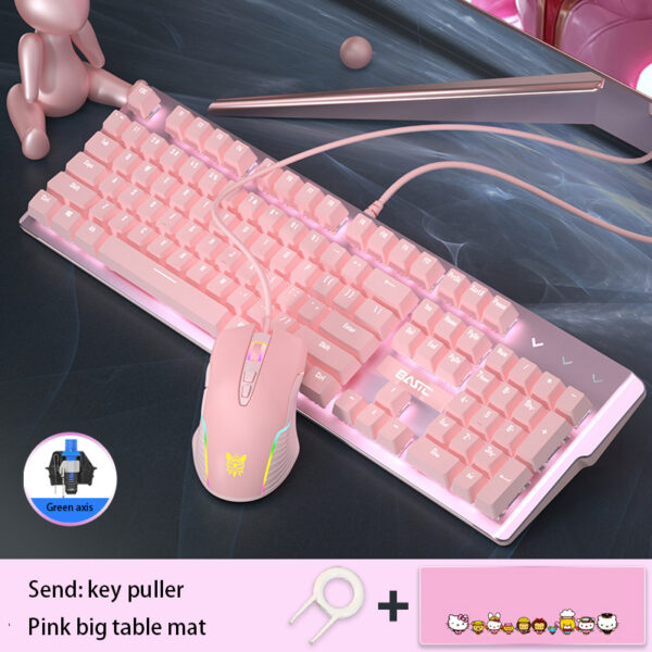 Pink Real Mechanical Keyboard And Mouse Set Girls Cute Gaming Games Dedicated Wired Green Axis Red Axis Girl Heart Luminous Wired Notebook - Image 2