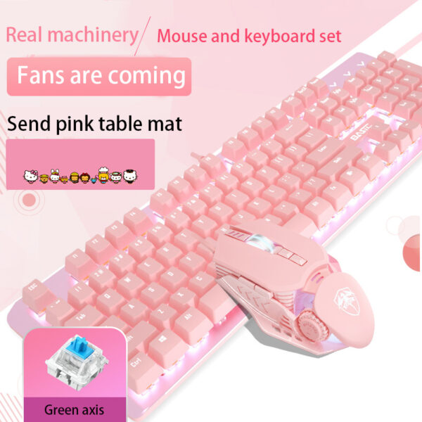 Pink Real Mechanical Keyboard And Mouse Set Girls Cute Gaming Games Dedicated Wired Green Axis Red Axis Girl Heart Luminous Wired Notebook - Image 7