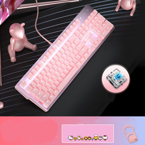 Pink Real Mechanical Keyboard And Mouse Set Girls Cute Gaming Games Dedicated Wired Green Axis Red Axis Girl Heart Luminous Wired Notebook - Image 10