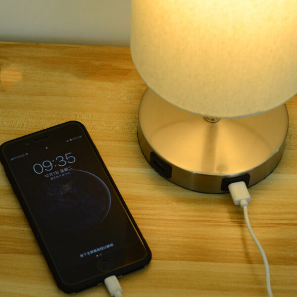 USB Table Lamp Bedside Night Light Solid Wood LED Desk Lamp Bedroom Night Light with Cloth Lampshade - Image 5