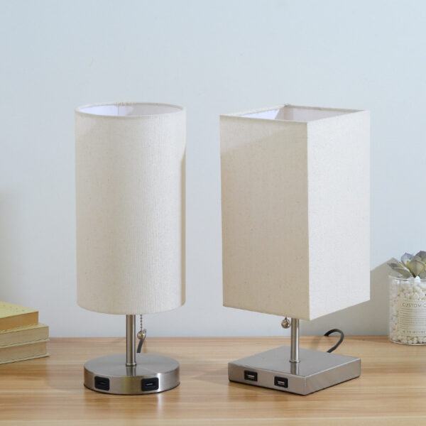 USB Table Lamp Bedside Night Light Solid Wood LED Desk Lamp Bedroom Night Light with Cloth Lampshade - Image 4