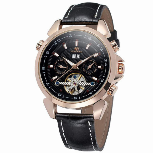 Complete Calendar watch Luxury Tourbillion Design Genuine Leather Top Brand  Automatic Mechanical Men Watches - Image 3