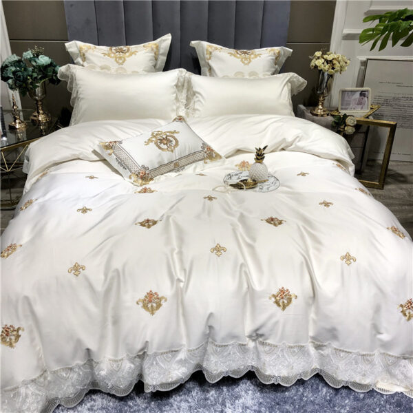 European-style White 60 Satin Long-staple Cotton Four-piece Set Of Pure Cotton Embroidery Lace Model Room Bedding - Image 4