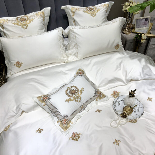 European-style White 60 Satin Long-staple Cotton Four-piece Set Of Pure Cotton Embroidery Lace Model Room Bedding - Image 2