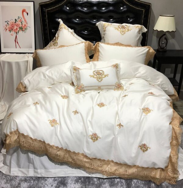European-style White 60 Satin Long-staple Cotton Four-piece Set Of Pure Cotton Embroidery Lace Model Room Bedding - Image 5