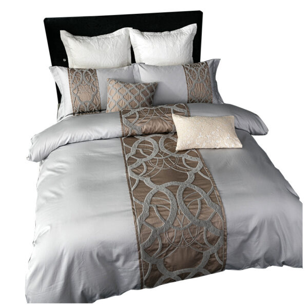 New Chinese Model Room Bedding, Light Luxury Cotton Embroidered Grey Series - Image 4