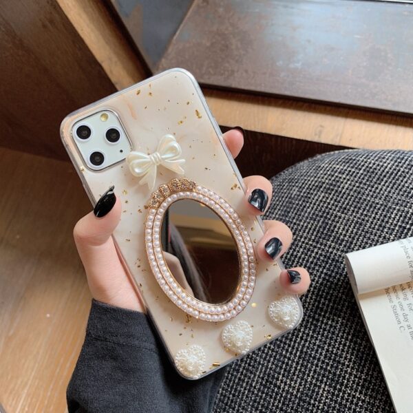 Compatible with Apple , Marble Bowknot Rhinestone Mirror Phone Case - Image 5