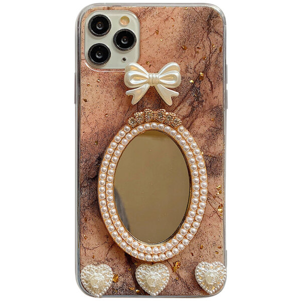 Compatible with Apple , Marble Bowknot Rhinestone Mirror Phone Case - Image 4