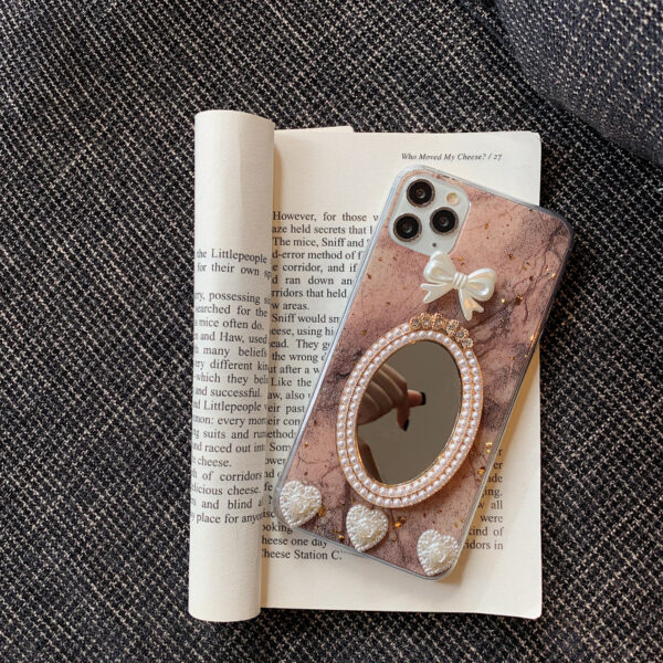 Compatible with Apple , Marble Bowknot Rhinestone Mirror Phone Case - Image 6