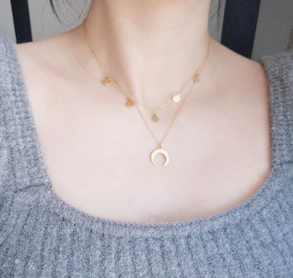 Asterism Round Round Plate Inverted Crescent Moon Necklace - Image 5