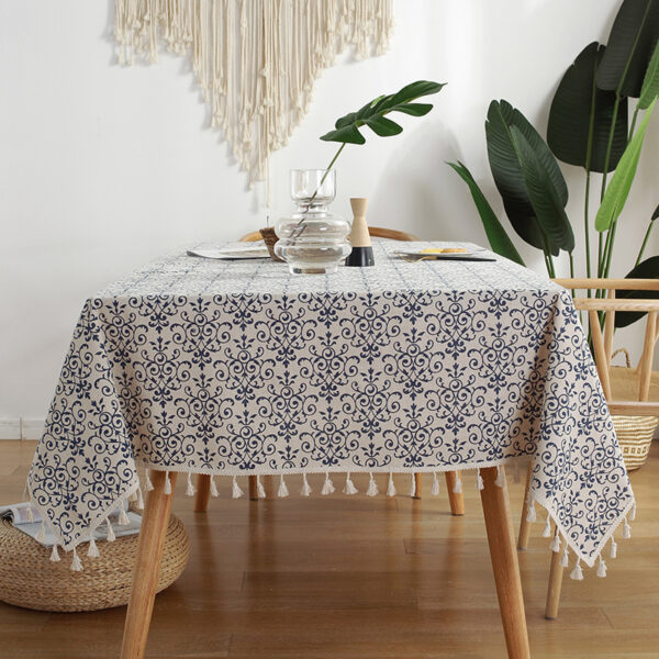 Retro Blue And White Porcelain Chinese Square Dining Table Tablecloth - Image 9
