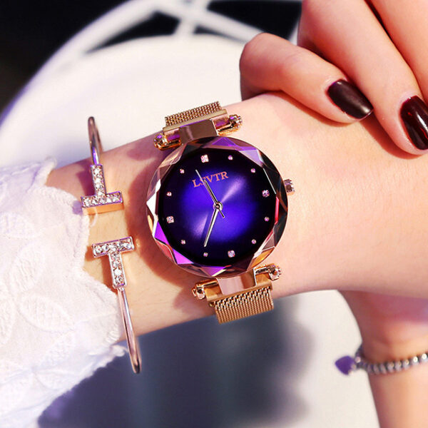Rose Gold Women Watches Fashion Diamond Ladies Starry Sky Magnet Watch Waterproof Female Wristwatch - Image 3