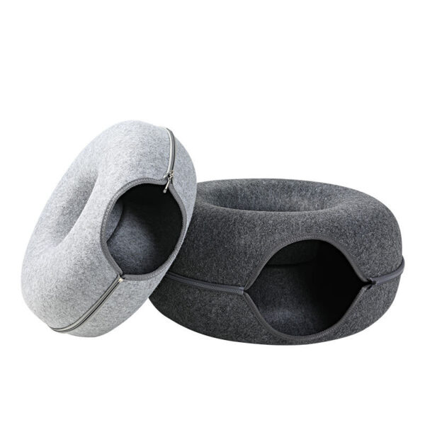 Four Seasons Available Cat Nest Round Woolen Felt Pet Dual-use Cat Nest Tunnel Interactive Training Toy Grey Felt Cat Nest - Image 5