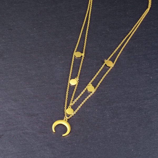 Asterism Round Round Plate Inverted Crescent Moon Necklace - Image 3
