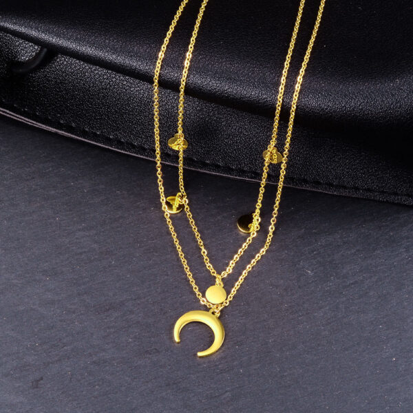 Asterism Round Round Plate Inverted Crescent Moon Necklace - Image 2
