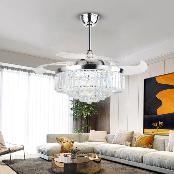 Crystal Fan Lights European Ceiling Fan Lights Living Room Bedroom Dining Room Invisible Led Fan Chandelier All Copper - Image 2