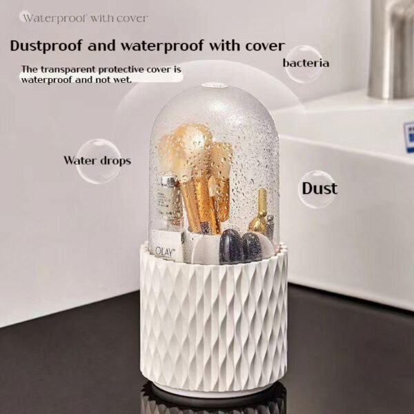 360 Rotating Large Capacity Transparent Makeup Brush Storage Pen Holder Acrylic Dust With Lid Desktop Cosmetic Storage Box - Image 4