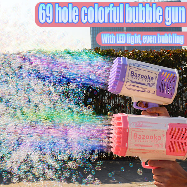 Bubble Gun Rocket 69 Holes Soap Bubbles Machine Gun Shape Automatic Blower With Light Toys For Kids Pomperos - Image 8