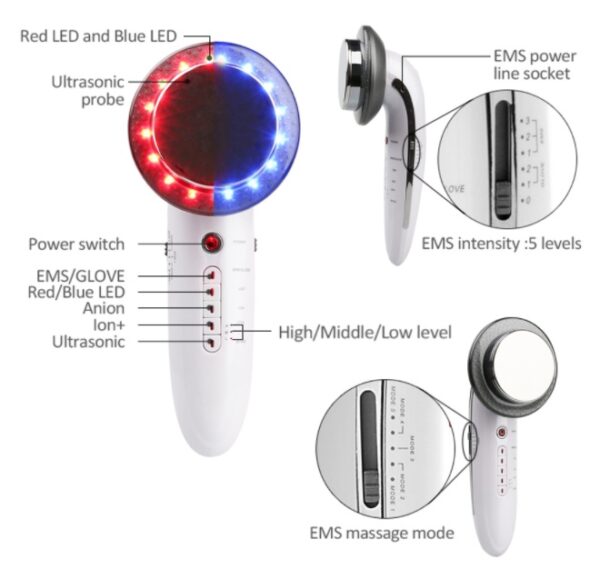6 in 1 EMS Ultrasonic LED Cavitation Galvanic Ultrasound Thinning Body Infrared Therapy Lose Weight Fat Burn - Image 2