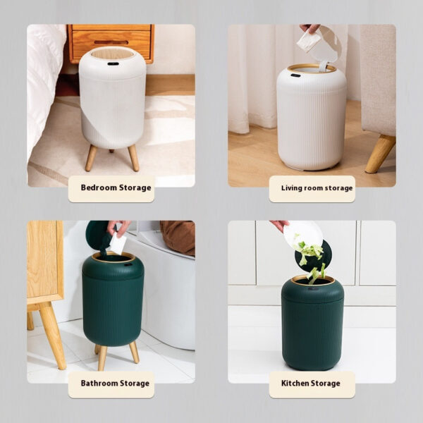 Smart Sensor Trash Can Light Luxury Round High Leg Kitchen Bathroom - Image 2