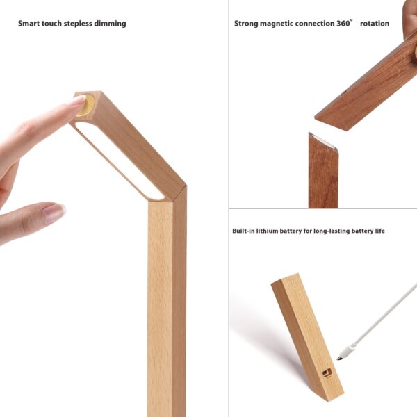 Desk LED Light Learning Reading Dormitory Rotating Solid Wood Bedside Wall Lamp - Image 5