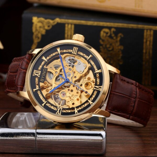 Authentic Mens Casual Leather Hollowing Automatic Mechanical Watches Through The End Of The Golden Youth Men's Wholesale Waterproof - Image 5