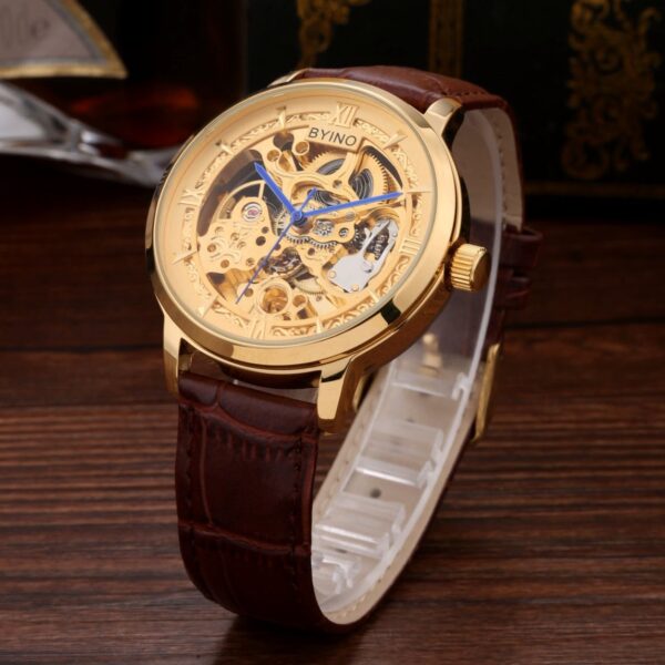 Authentic Mens Casual Leather Hollowing Automatic Mechanical Watches Through The End Of The Golden Youth Men's Wholesale Waterproof - Image 2