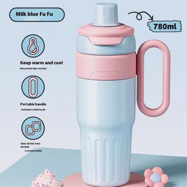 780ml Gradient Double Drink Thermal Cup Stainless Steel With Lid Coffee Cup Thermos Large Capacity Straw Cup For Male And Female - Image 10