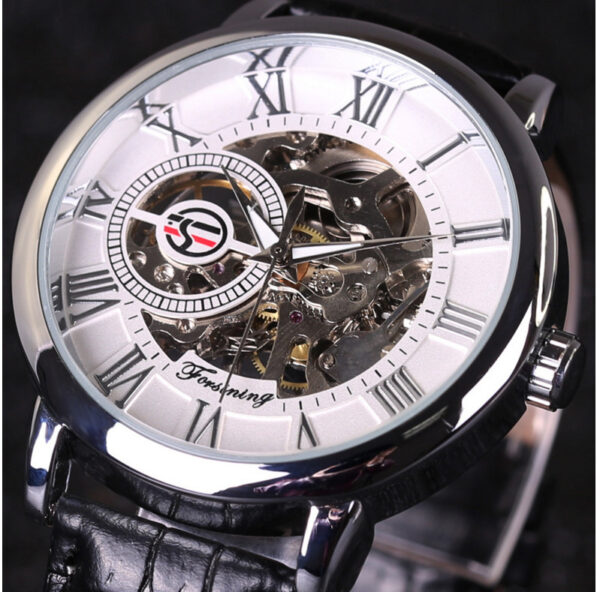 Hollow Mechanical Skeleton Transparent Style Leather Wrist Watch - Image 4
