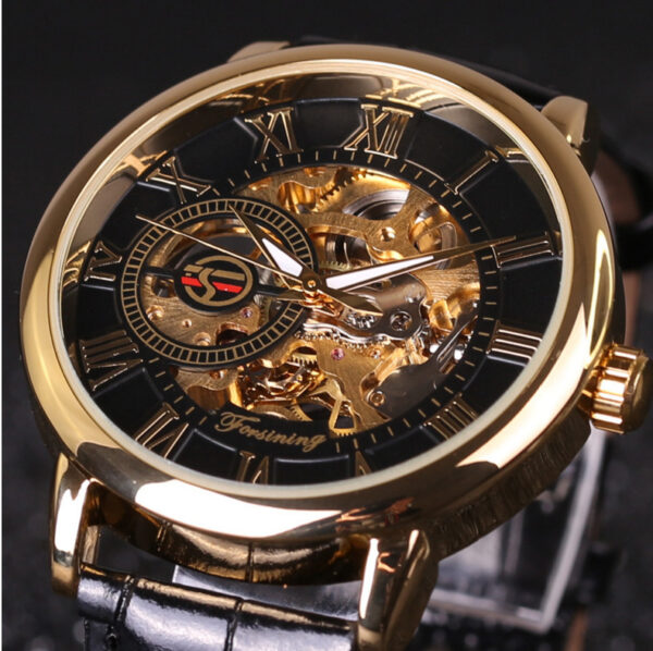 Hollow Mechanical Skeleton Transparent Style Leather Wrist Watch - Image 2