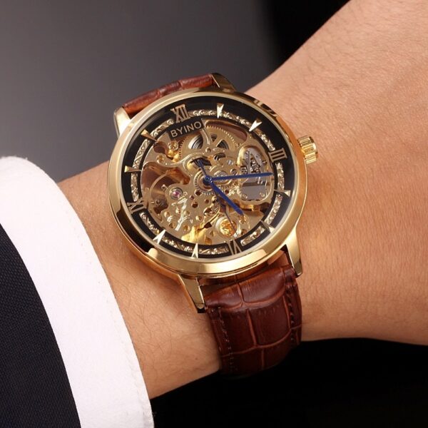 Authentic Mens Casual Leather Hollowing Automatic Mechanical Watches Through The End Of The Golden Youth Men's Wholesale Waterproof - Image 7