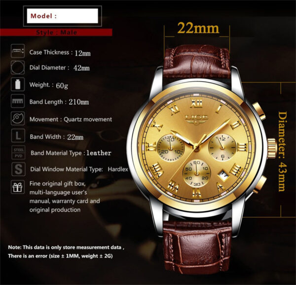 Mens Leather Casual Watch - Image 4