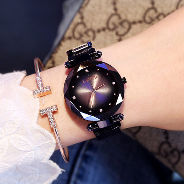 Rose Gold Women Watches Fashion Diamond Ladies Starry Sky Magnet Watch Waterproof Female Wristwatch - Image 2