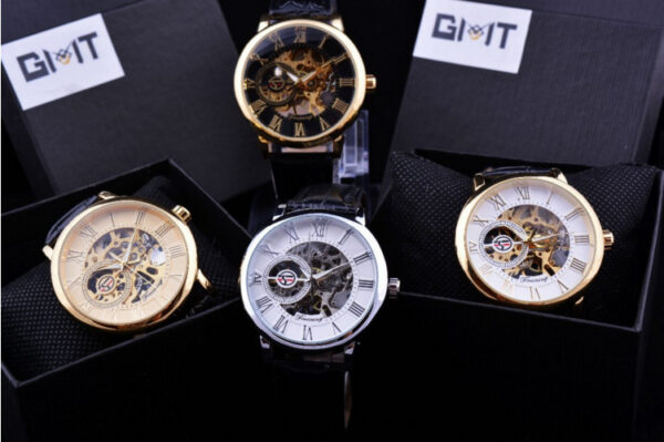 Hollow Mechanical Skeleton Transparent Style Leather Wrist Watch - Image 7