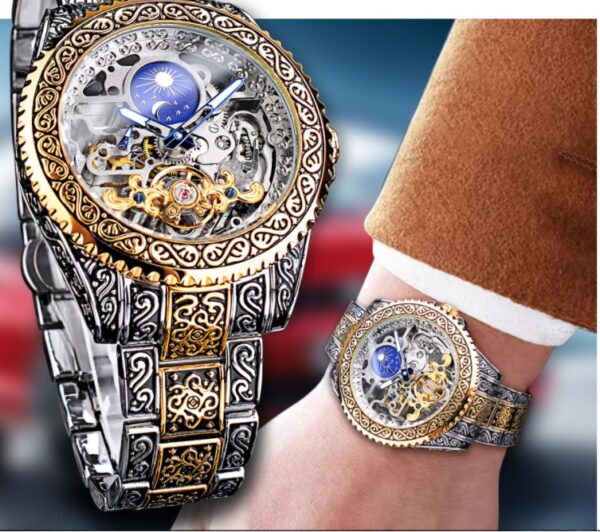 European And American Style Men's Fashion Hollow Retro Carved Automatic Mechanical Watch - Image 5