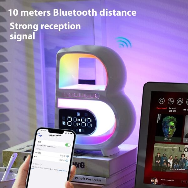 2024 New B-Shaped Blutooth Speaker Multifunctional Smart Music Rhythm Lighting Phone Wireless Charger TF Card AUX Input Standard Mode - Image 3