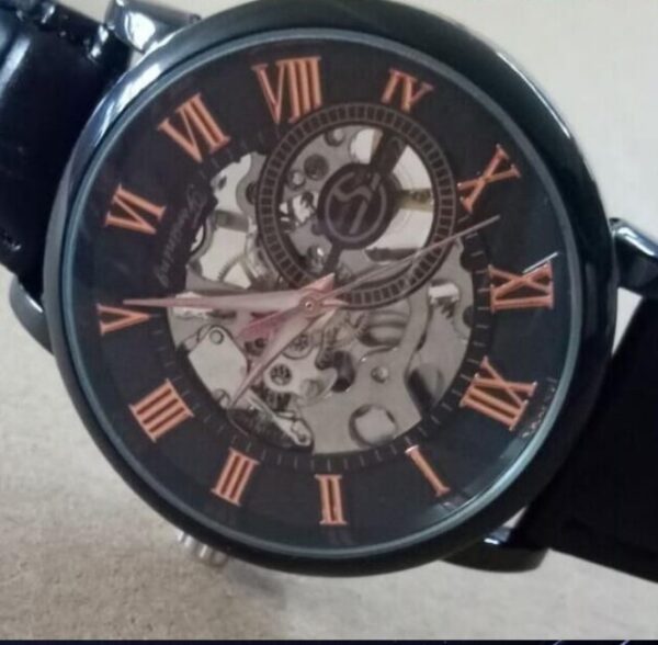 Hollow Mechanical Skeleton Transparent Style Leather Wrist Watch - Image 6