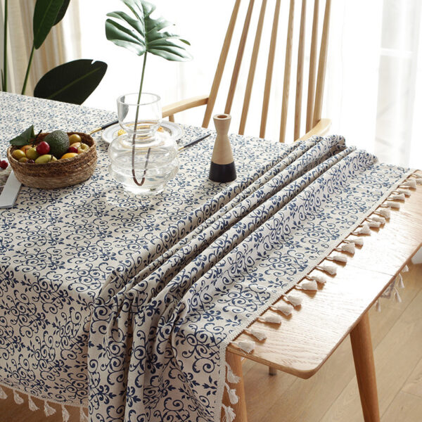 Retro Blue And White Porcelain Chinese Square Dining Table Tablecloth